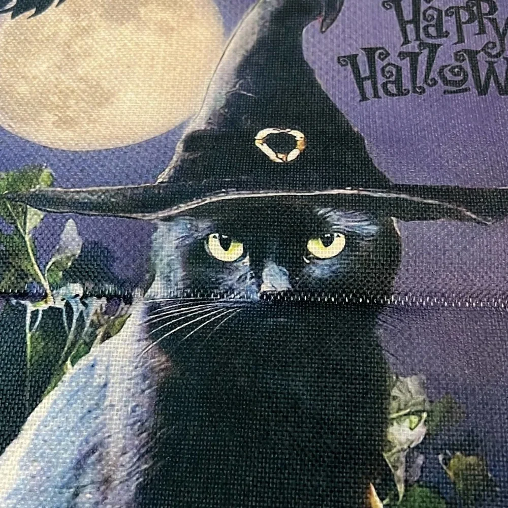 Halloween Witch Cat Mini Garden Flag Full Moon Spooky Night Jack O Lantern‎ Bats